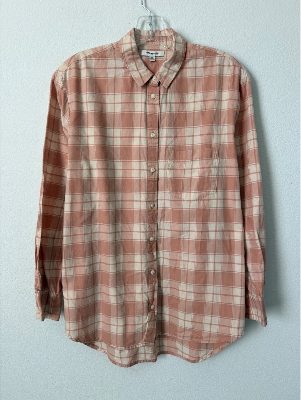 Madewell Mauve Pink/Cream Plaid Long Sleeve Button Up 100% Cotton Shirt Size XS